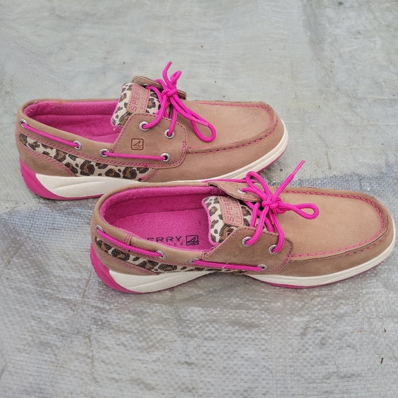 Sperry Top Sider Girl Leopard Pink Shoes Loafers Size 5M - Picture 3 of 8